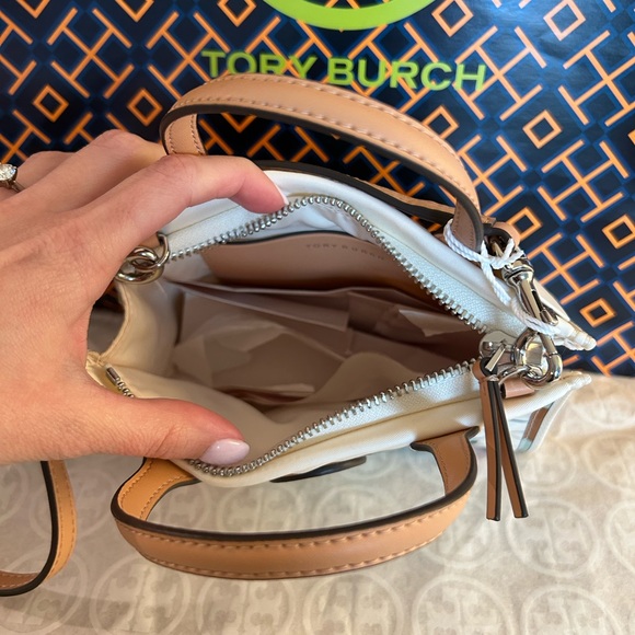 Tory Burch Ella Printed Nylon Mini Tote Bag Crossbody French Cream Floral - Picture 7 of 10